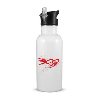 Οι 300 της Σπάρτης, White water bottle with straw, stainless steel 600ml