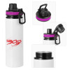 Metallic water bottle with safety lid, 850ml aluminum