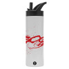Metallic thermos bottle with straw & handle, stainless steel (Stainless steel 304), double-walled, 600ml.