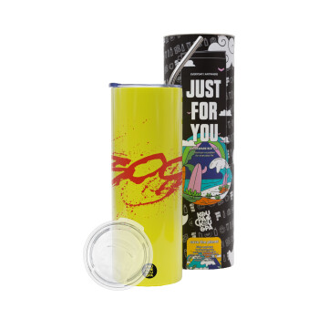 Οι 300 της Σπάρτης, Neon Yellow Travel Tumbler, with metal straw (Stainless steel 304 Food grade, BPA free, 600ml)