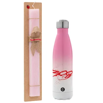Οι 300 της Σπάρτης, Easter Set, Metallic pink/white (Stainless steel) thermos, double-walled, 500ml & aromatic flat Easter candle (30cm) (PINK)