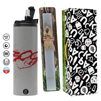 Οι 300 της Σπάρτης, Πασχαλινή Λαμπάδα με Travel Tumbler θερμό (600ml, BPA free) & κερί αρωματικό πλακέ (30cm) (ΓΚΡΙ)