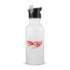 White water bottle with straw, stainless steel 600ml