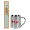Easter Set, metallic thermal cup (300ml) & aromatic flat Easter candle (30cm) (TURQUOISE)
