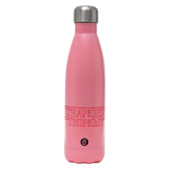 Stranger Things Logo, Metal mug thermos Pink Mat (Stainless steel), double wall, 500ml