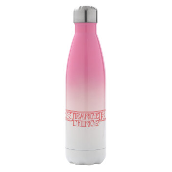 Stranger Things Logo, Metal mug thermos Pink/White (Stainless steel), double wall, 500ml