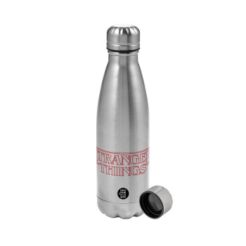 Stranger Things Logo, Metallic water bottle, stainless steel, 750ml