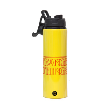 Stranger Things Logo, Metallic water bottle with safety lid, 850ml aluminum
