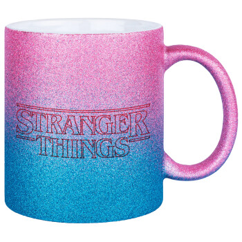 Stranger Things Logo, Κούπα Χρυσή/Μπλε Glitter, κεραμική, 330ml