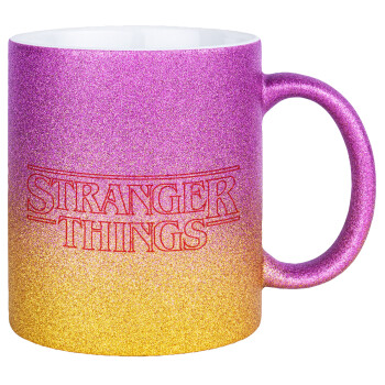 Stranger Things Logo, Κούπα Χρυσή/Ροζ Glitter, κεραμική, 330ml