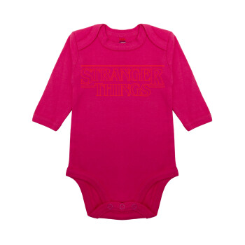 Stranger Things Logo, Μακρυμάνικο βρεφικό φορμάκι, 0-18 μηνών, ΡΟΖ, 100% Organic Cotton