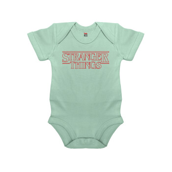 Stranger Things Logo, Βρεφικό φορμάκι μωρού, 0-18 μηνών, mint (Μέντα), 100% Organic Cotton, κοντομάνικο