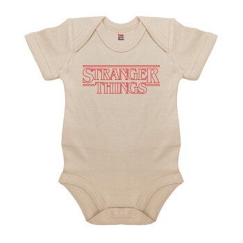 Stranger Things Logo, Βρεφικό φορμάκι μωρού, 0-18 μηνών, Natural (Εκρού), 100% Organic Cotton, κοντομάνικο