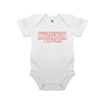 Stranger Things Logo, Βρεφικό φορμάκι μωρού, 0-24 μηνών, ΛΕΥΚΟ, 100% Organic Cotton, κοντομάνικο