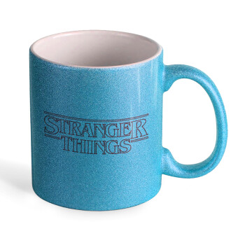 Stranger Things Logo, Κούπα Σιέλ Glitter που γυαλίζει, κεραμική, 330ml