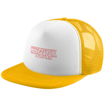Stranger Things Logo, Καπέλο Soft Trucker με Δίχτυ Κίτρινο/White 