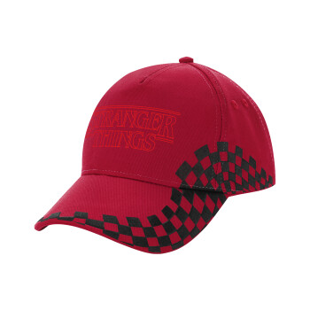 Stranger Things Logo, Καπέλο Ενηλίκων Ultimate ΚΟΚΚΙΝΟ/ΜΑΥΡΟ RACING με Σκρατς, (100% ΒΑΜΒΑΚΕΡΟ DRILL, ΕΝΗΛΙΚΩΝ, UNISEX, ONE SIZE)