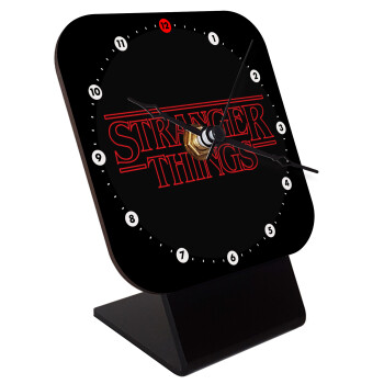 Stranger Things Logo, Quartz Wooden table clock with hands (10cm)