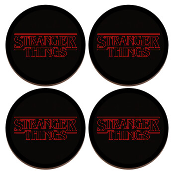 Stranger Things Logo, ΣΕΤ x4 Σουβέρ ξύλινα στρογγυλά plywood (9cm)