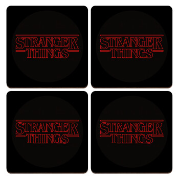 Stranger Things Logo, ΣΕΤ x4 Σουβέρ ξύλινα τετράγωνα plywood (9cm)