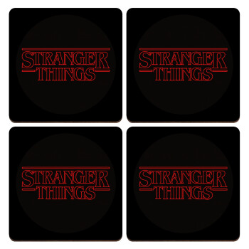 Stranger Things Logo, ΣΕΤ x4 Σουβέρ ξύλινα τετράγωνα plywood (9cm)