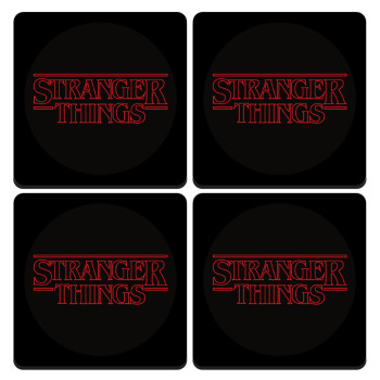 Stranger Things Logo, ΣΕΤ 4 Σουβέρ ξύλινα τετράγωνα (9cm)