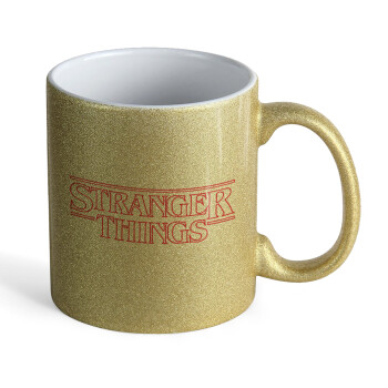 Stranger Things Logo, Κούπα Χρυσή Glitter που γυαλίζει, κεραμική, 330ml
