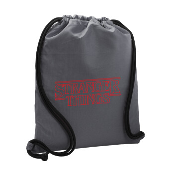 Stranger Things Logo, Backpack pouch GYMBAG GREY, with pocket (40x48cm) & thick cords