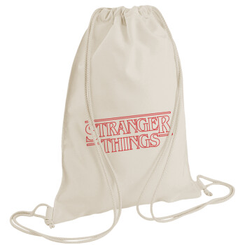 Stranger Things Logo, Τσάντα πλάτης πουγκί GYMBAG natural (28x40cm)