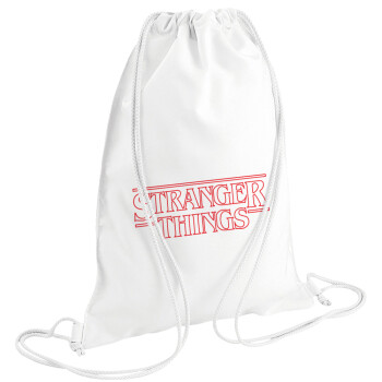 Stranger Things Logo, Τσάντα πλάτης πουγκί GYMBAG λευκή (28x40cm)