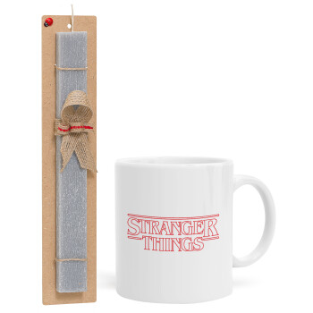 Stranger Things Logo, Easter Set, Ceramic Cup (330ml) & Easter aromatic flat candle (30cm) (GRAY)