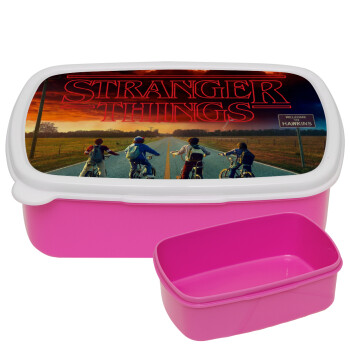 Stranger Things Logo, ΡΟΖ παιδικό δοχείο φαγητού (lunchbox) πλαστικό (BPA-FREE) Lunch Βox M18 x Π13 x Υ6cm