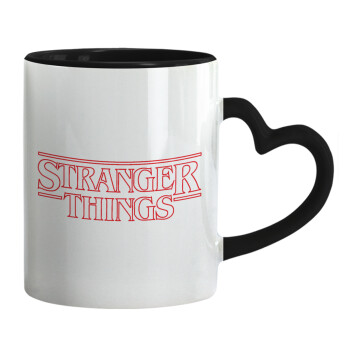 Stranger Things Logo, Κούπα καρδιά χερούλι μαύρη, κεραμική, 330ml