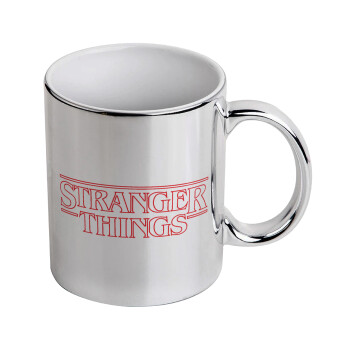 Stranger Things Logo, Κούπα κεραμική, ασημένια καθρέπτης, 330ml