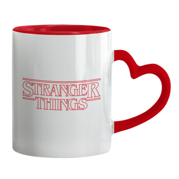 Stranger Things Logo, Κούπα καρδιά χερούλι κόκκινη, κεραμική, 330ml