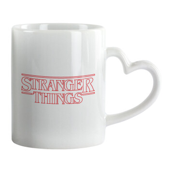 Stranger Things Logo, Κούπα καρδιά χερούλι λευκή, κεραμική, 330ml