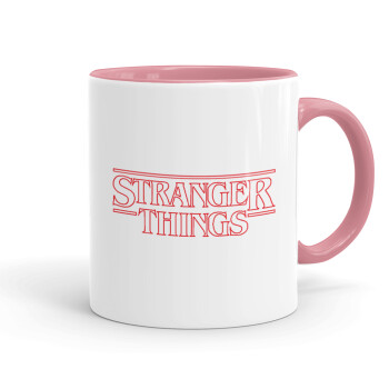 Stranger Things Logo, Κούπα χρωματιστή ροζ, κεραμική, 330ml