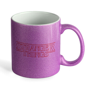 Stranger Things Logo, Κούπα Μωβ Glitter που γυαλίζει, κεραμική, 330ml