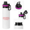 Metallic water bottle with safety lid, 850ml aluminum