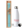Easter Set, metallic stainless steel water bottle (750ml) & aromatic flat Easter candle (30cm) (TURQUOISE)