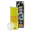 Neon Yellow Travel Tumbler, with metal straw (Stainless steel 304 Food grade, BPA free, 600ml)