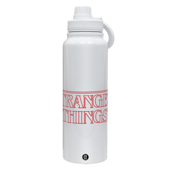 Stranger Things Logo, 1L Stainless Steel Thermal Bottle with Phone Holder & Double Wall Insulation