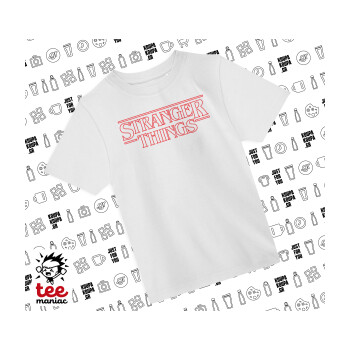 Stranger Things Logo, Άνετο παιδικό T-Shirt ΛΕΥΚΟ από 100% βαμβάκι, για κάθε μέρα. Vegan & OEKO-TEX πιστοποιημένο.