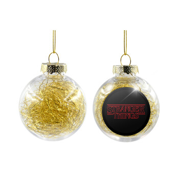 Stranger Things Logo, Χριστουγεννιάτικη μπάλα δένδρου διάφανη με χρυσό γέμισμα 8cm
