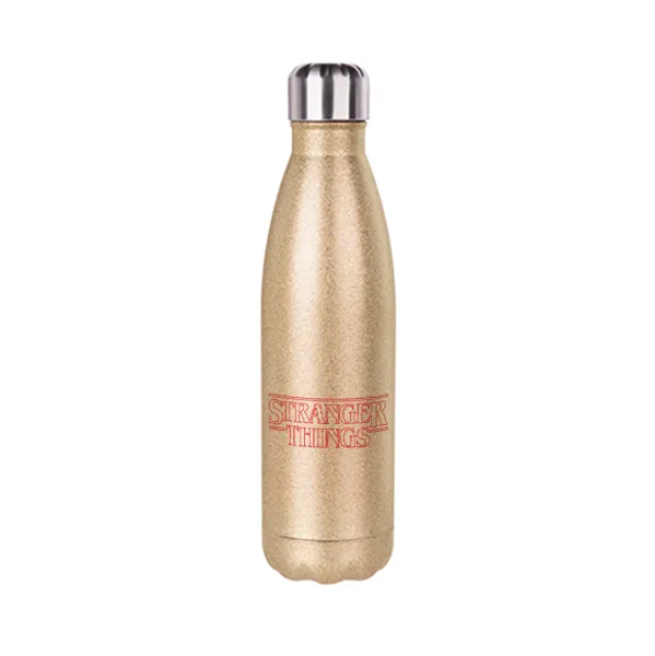 Stranger Things Logo — Glitter gold stainless steel thermos bottle, double-walled, 500ml