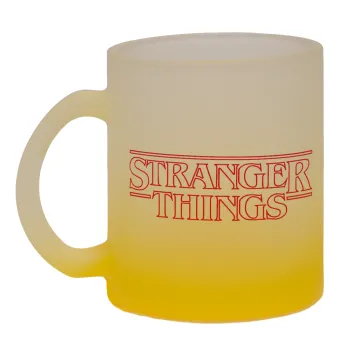 Stranger Things Logo, Κούπα γυάλινη δίχρωμη με βάση το κίτρινο ματ, 330ml