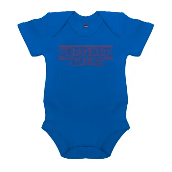 Stranger Things Logo, Βρεφικό φορμάκι μωρού, Μπλε Κοβαλτίου, 100% Organic Cotton, κοντομάνικο