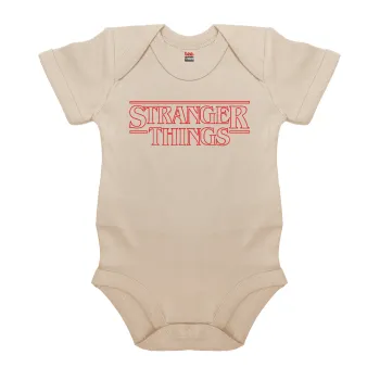 Stranger Things Logo, Βρεφικό φορμάκι μωρού, 0-18 μηνών, Natural (Εκρού), 100% Organic Cotton, κοντομάνικο