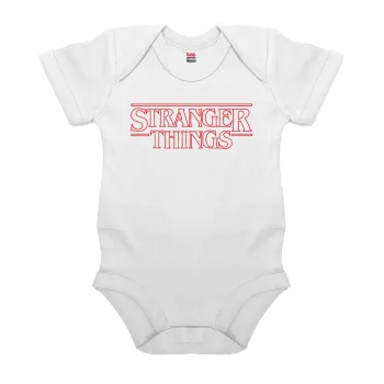 Stranger Things Logo, Βρεφικό φορμάκι μωρού, 0-24 μηνών, ΛΕΥΚΟ, 100% Organic Cotton, κοντομάνικο