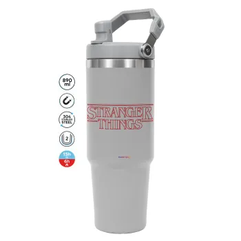 Stranger Things Logo, GREY color, 890ml (30oz) stainless Steel Tumbler with Handle